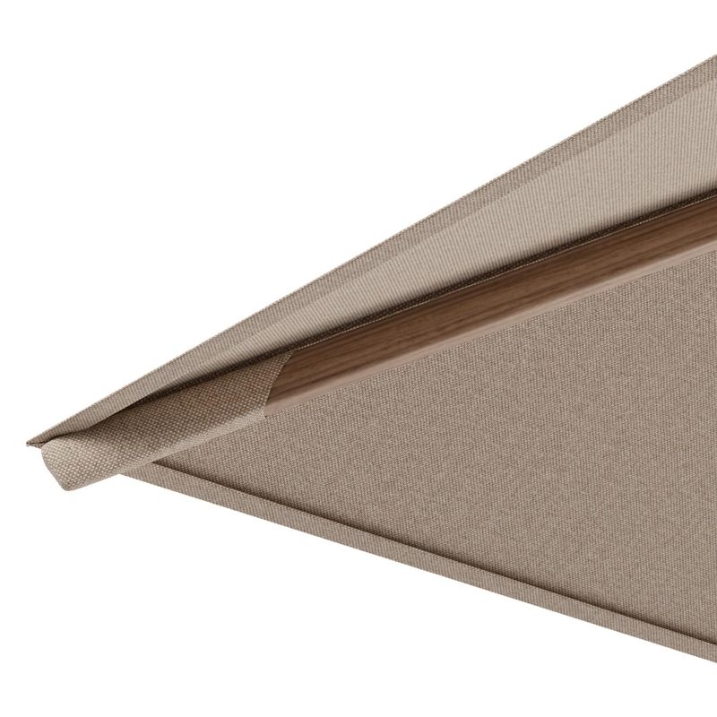 Rufina zweefparasol tiltfunctie in houtlook aluminium en parasoldoek in All Weather Sunbrella® Luxe Natte Heather Beige  - L1 300 x L2 300 cm (zonder voet)