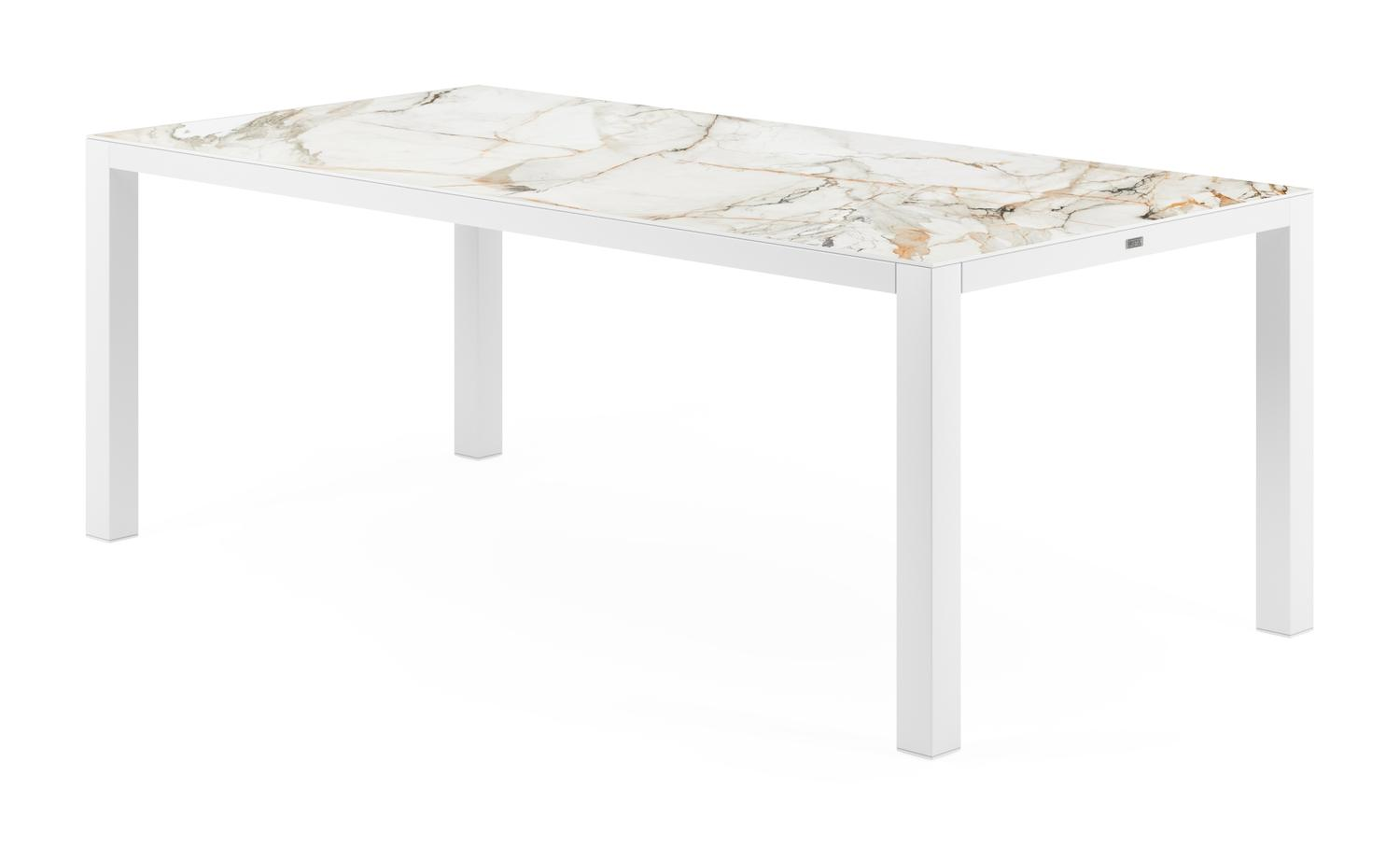 Como tuintafel in wit aluminium en volkeramiek calacatta luxe - L 200 x B 100 x H 76 cm