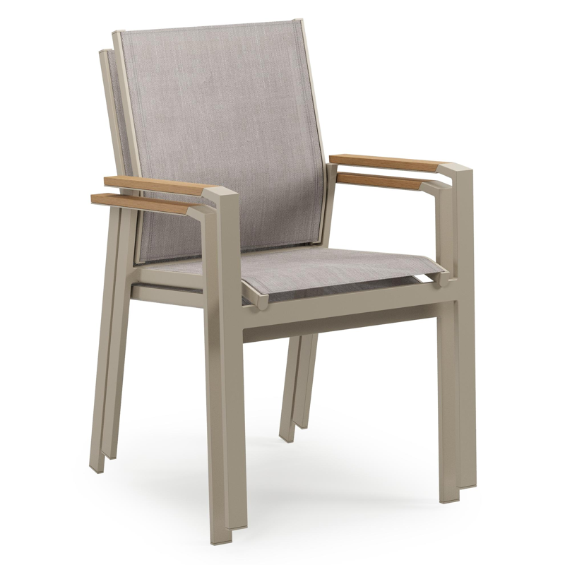 Ensemble de jardin Alora en aluminium beige et polywood avec 6 chaises de jardin empilable Bahia