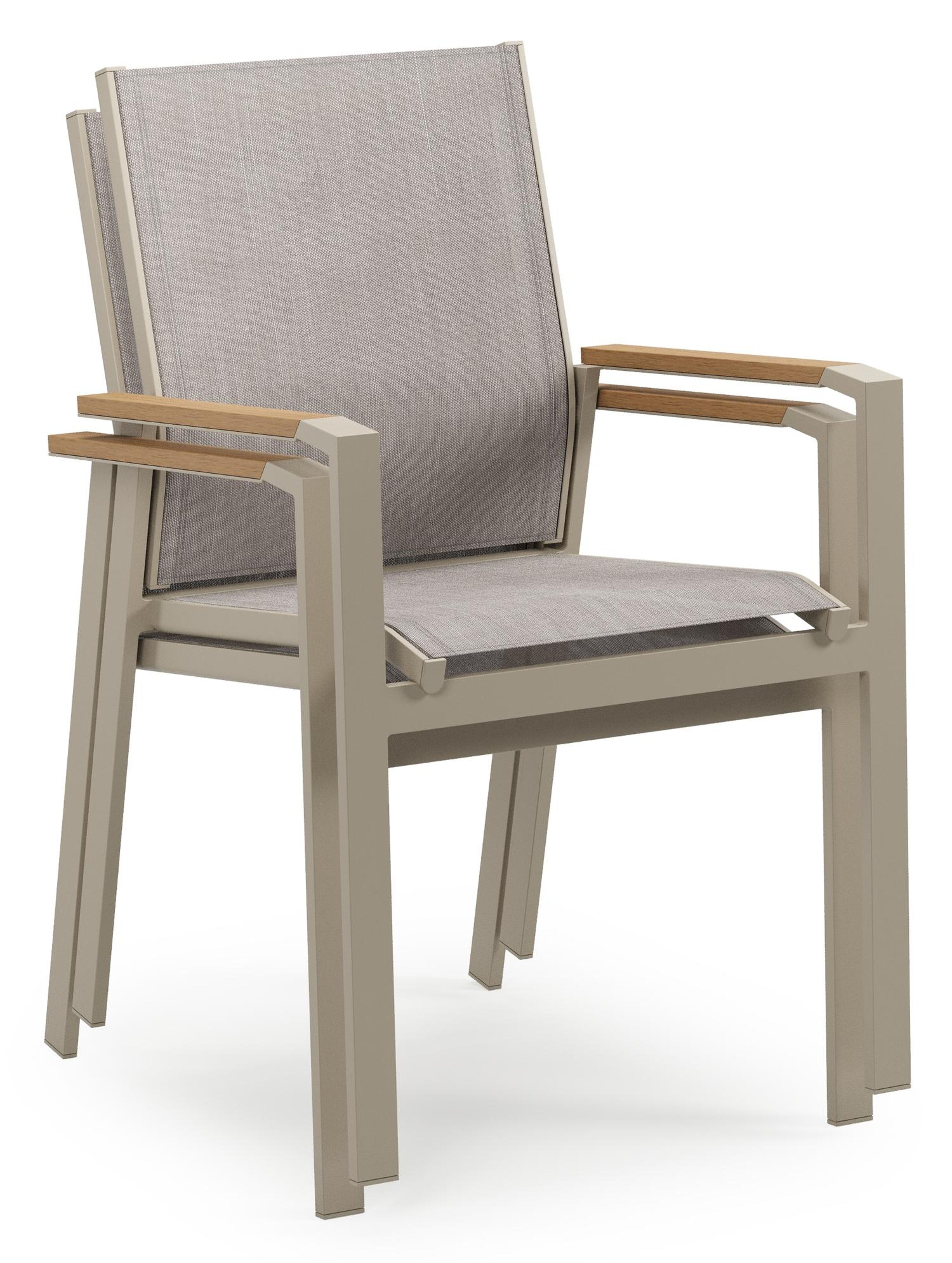Ensemble de jardin Alora en aluminium beige et polywood avec 6 chaises de jardin empilable Bahia