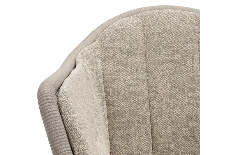 Pagino tuinstoel in teak en beige ronde wicker met kussen in chartres pewter all weather sunbrella® luxe