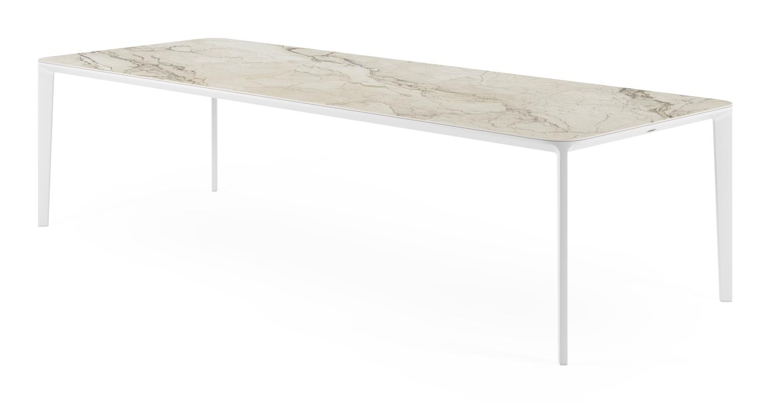 Urbino tuintafel rechthoekig afgerond in wit aluminium en volkeramiek colorado dunes - L 290 x B 110 x H 74 cm
