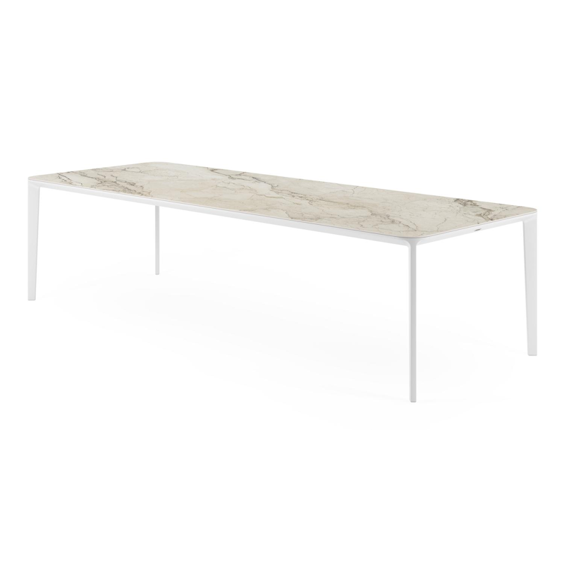 Urbino tuintafel rechthoekig afgerond in wit aluminium en volkeramiek colorado dunes - L 290 x B 110 x H 74 cm