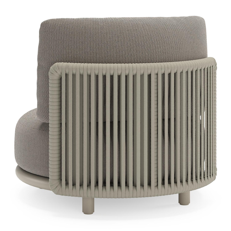Lomano loungestoel in beige aluminium en beige verticaal geweven luxe vlakke rope met Lopi Pepper all weather sunbrella® luxe