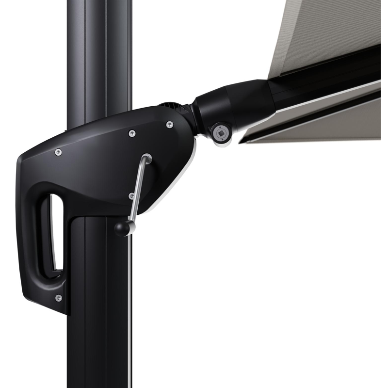 Parasol pendant Minore avec fonction tilt en aluminium noir et toile de parasol en All Weather Sunbrella® Luxe Lopi Marble  - Lg.1: 280 x Lg.2: 370 cm (sans pied de parasol