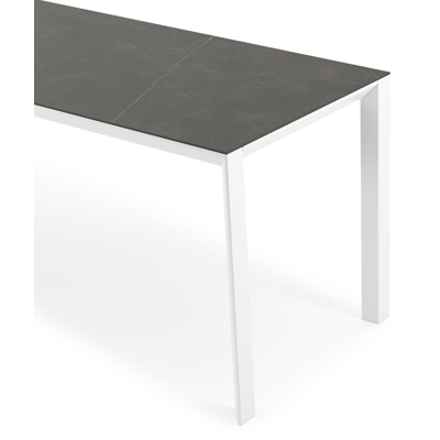Malito tuintafel rechthoekig in wit aluminium en volkeramiek Calatorao - L 220 x B 70 x H 75 cm