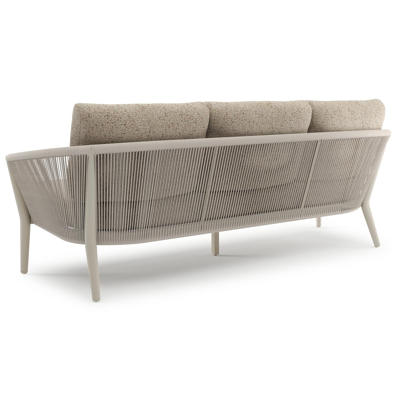 Orso loungeset in beige aluminium en beige verticaal geweven ronde rope met Bora Jungle all weather cosytica kussen