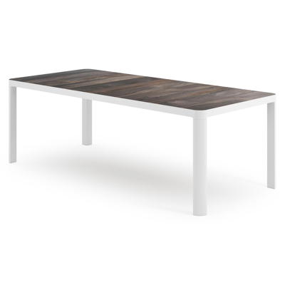 Table de jardin Ellara en aluminium blanc et carreaux en céramique gris - Lg 220 x Larg. 100 x H 73.5 cm