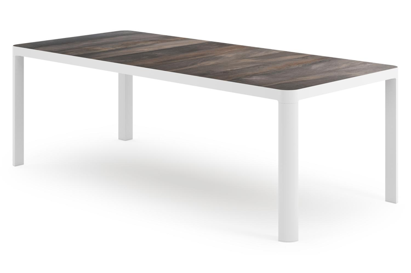 Ellara tuinset rechthoekig in wit aluminium en keramische tegels grijs met 6 Salto tuinstoelen