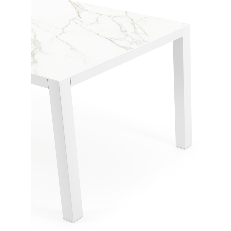 Table de jardin Como en aluminium blanc et céramique pleine calacatta - Lg 160 x Larg. 100 x H 75 cm