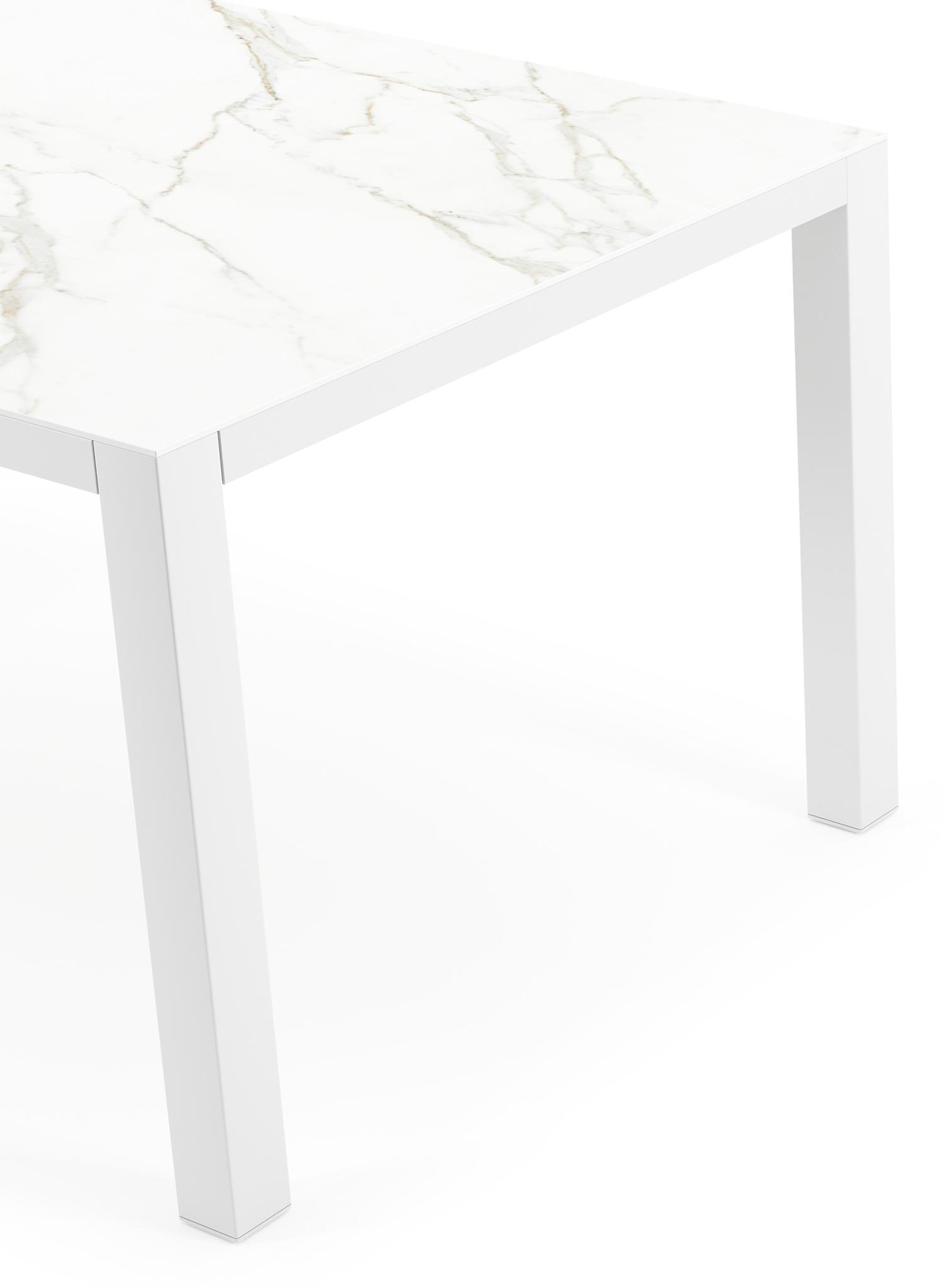 Table de jardin Como en aluminium blanc et céramique pleine calacatta - Lg 160 x Larg. 100 x H 75 cm