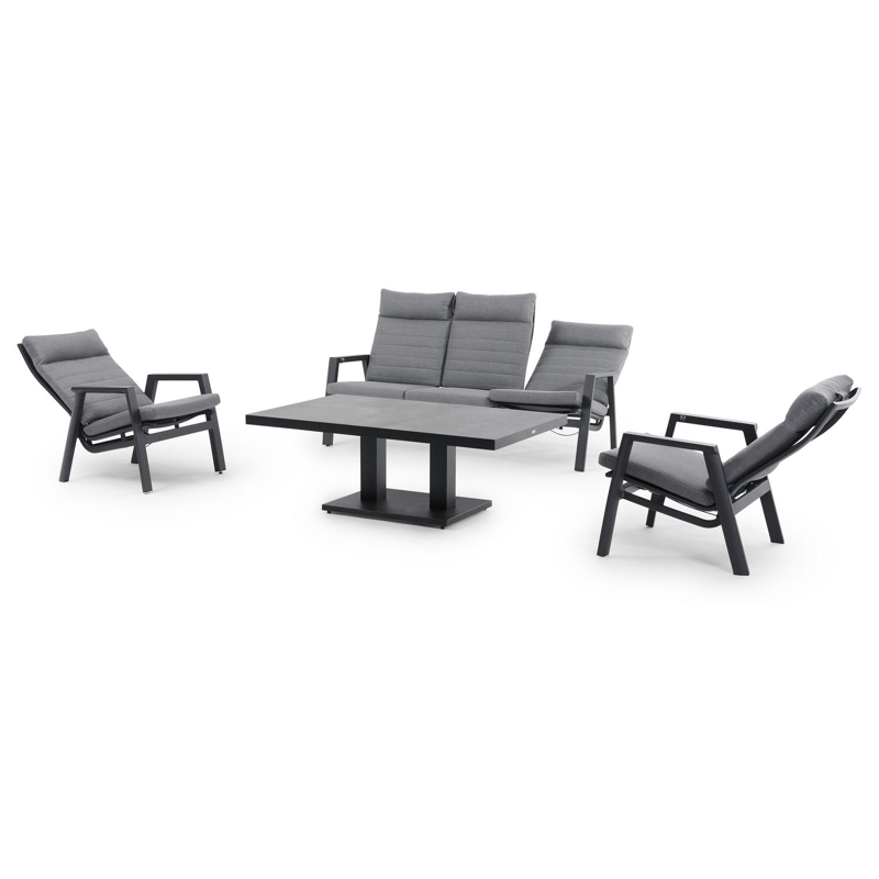 Prato loungeset in zwart aluminium met grijs weather+ softtouch kussens