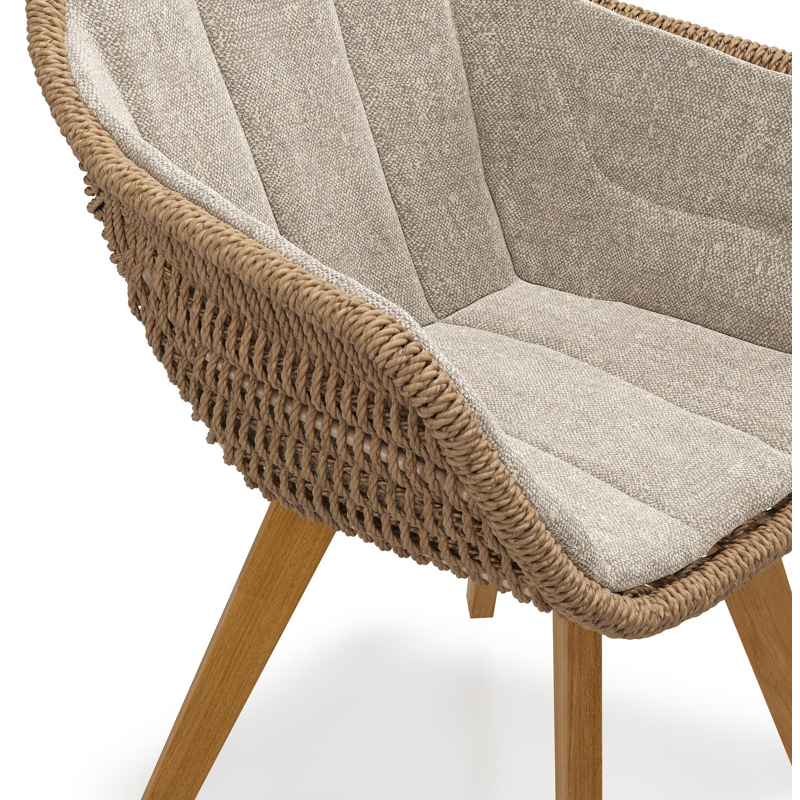 Pagino tuinstoel in teak en bruin ronde wicker met kussen in chartres pewter all weather sunbrella® luxe