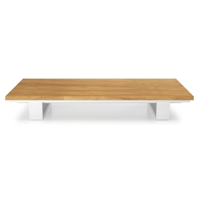 Pagino loungetafel in wit aluminium en naturel teak - L 140 x B 79,5 x H 21 cm