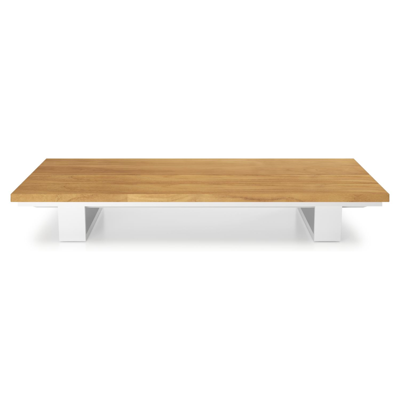 Pagino loungetafel in wit aluminium en naturel teak - L 140 x B 79,5 x H 21 cm