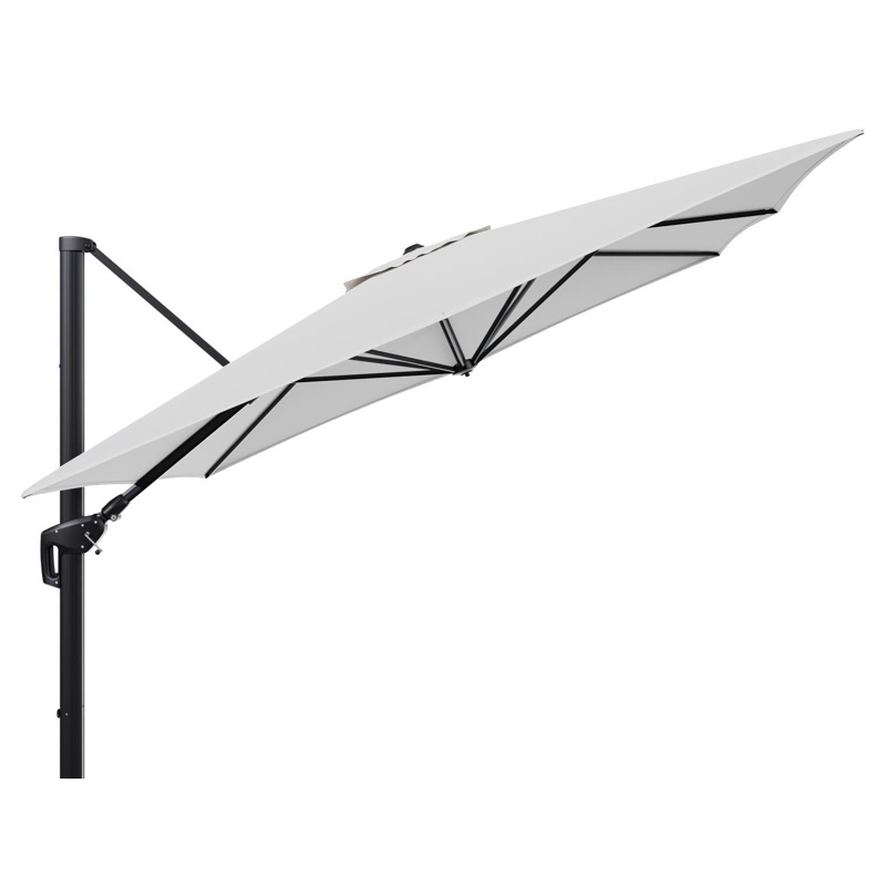 Parasol pendant Minore avec fonction tilt en aluminium noir et toile de parasol en All Weather Solica Ego Birch  - Lg.1: 350 x Lg.2: 350 cm (sans pied de parasol