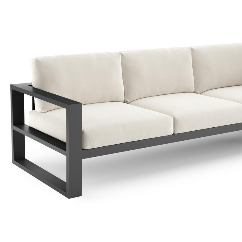 Verato loungehoek in zwart aluminium met savane white all weather sunbrella® luxe kussen