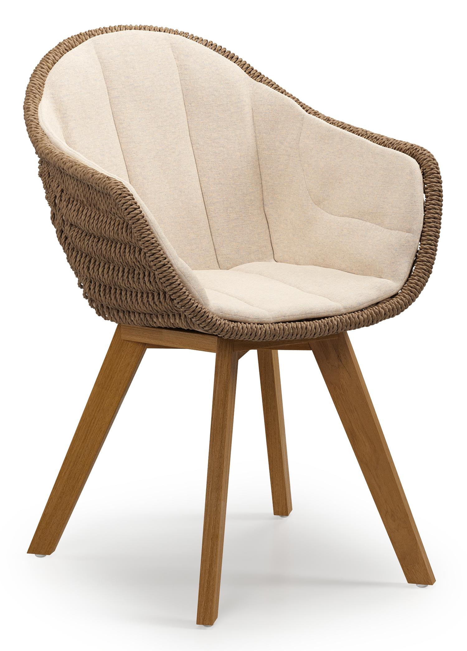 Pagino tuinstoel in teak en bruin ronde wicker met kussen in heritage papyrus all weather sunbrella® luxe