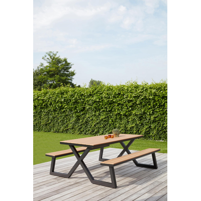 Mundo  picknicktafel in zwart aluminium en polywood tafelblad - L 200 x B 173 x H 74 cm