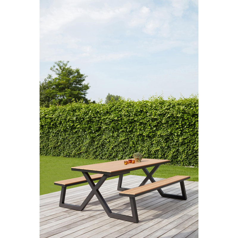 Mundo  picknicktafel in zwart aluminium en polywood tafelblad - L 200 x B 173 x H 74 cm
