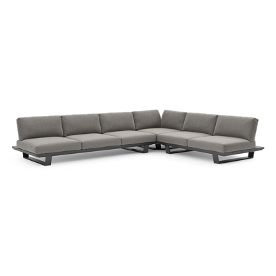 Pagino loungehoek in zwart aluminium met chartres drizzle all weather sunbrella® luxe kussen