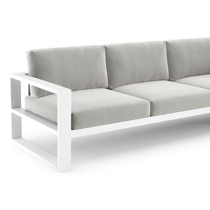 Verato loungehoek in wit aluminium met lopi ash all weather sunbrella® luxe kussen