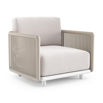 Organo loungestoel in wit aluminium en beige verticaal geweven luxe vlakke rope met ego eggshell all weather Solica kussen