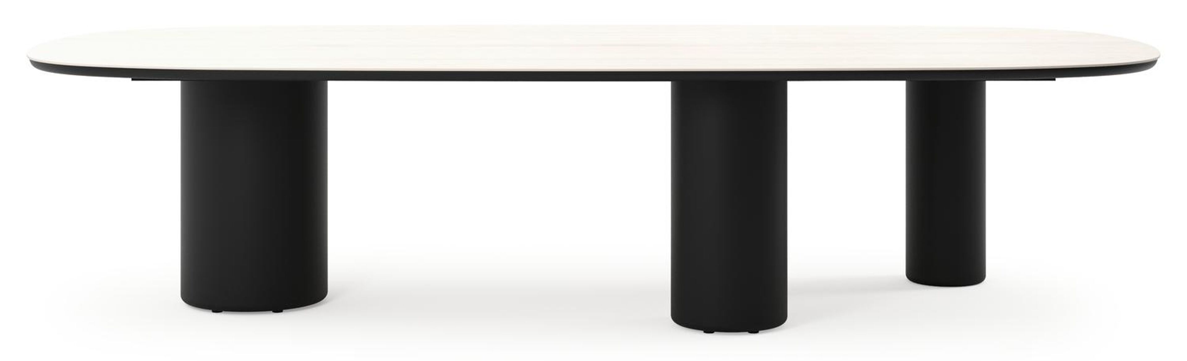 Amico tuintafel bombo xl in zwart aluminium en volkeramiek Travertino Bianco - L 320 x B 148 x H 74 cm