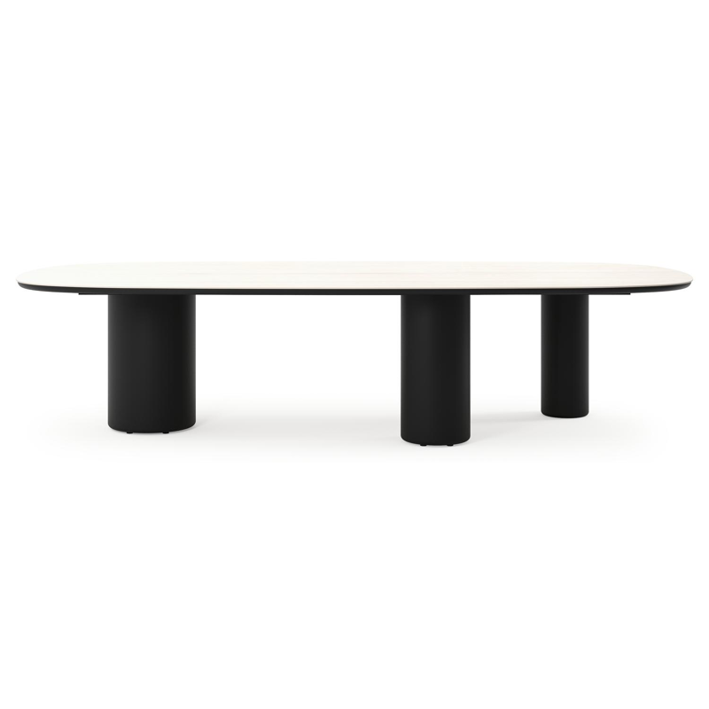 Amico tuintafel bombo xl in zwart aluminium en volkeramiek Travertino Bianco - L 320 x B 148 x H 74 cm