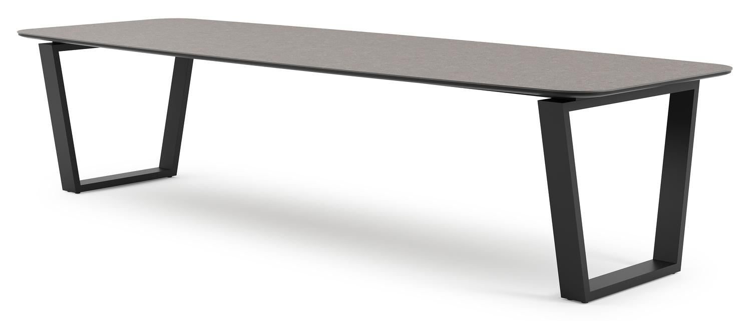 Pagino tuintafel bootvorm in zwart aluminium en volkeramiek wulong - L 315 x B 115 x H 73 cm