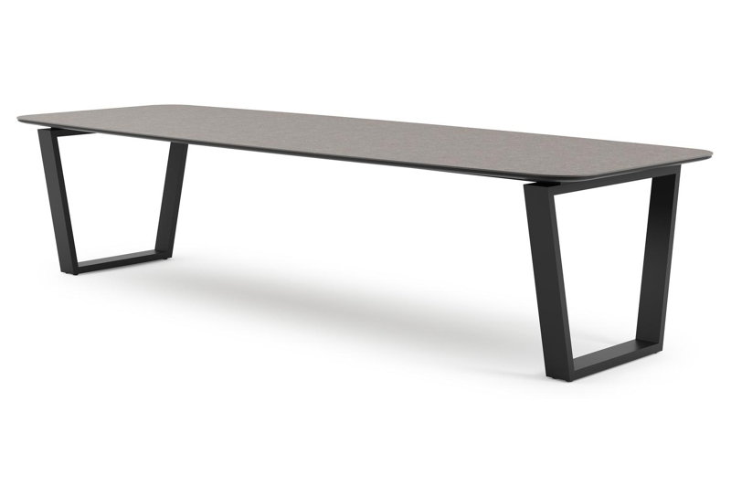 Pagino tuintafel bootvorm in zwart aluminium en volkeramiek wulong - L 315 x B 115 x H 73 cm