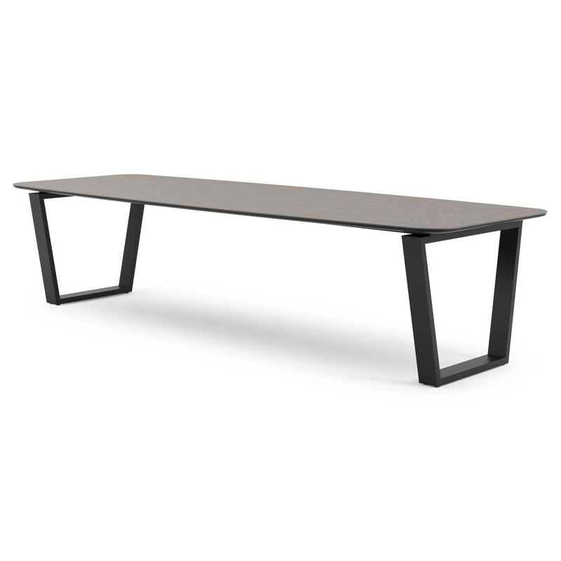 Pagino tuintafel bootvorm in zwart aluminium en volkeramiek wulong - L 315 x B 115 x H 73 cm