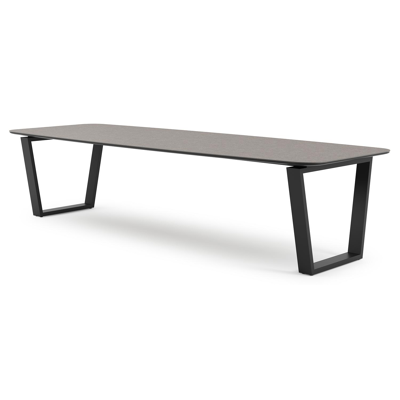 Pagino tuintafel bootvorm in zwart aluminium en volkeramiek wulong - L 315 x B 115 x H 73 cm