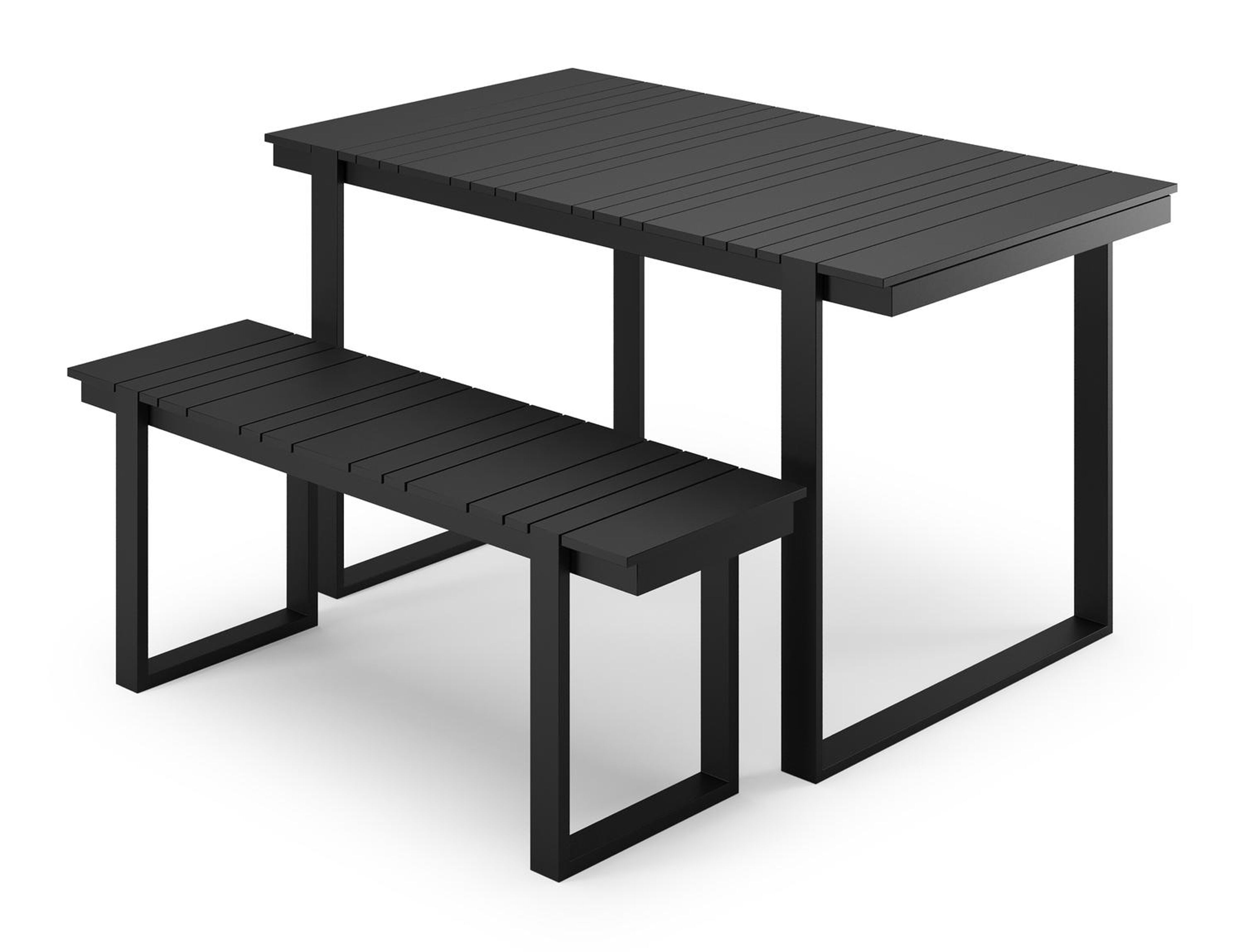 Table basse et banc Merida en noir aluminium et noir - Lg. 123 x Lrg. 70 x Haut. 70 cm