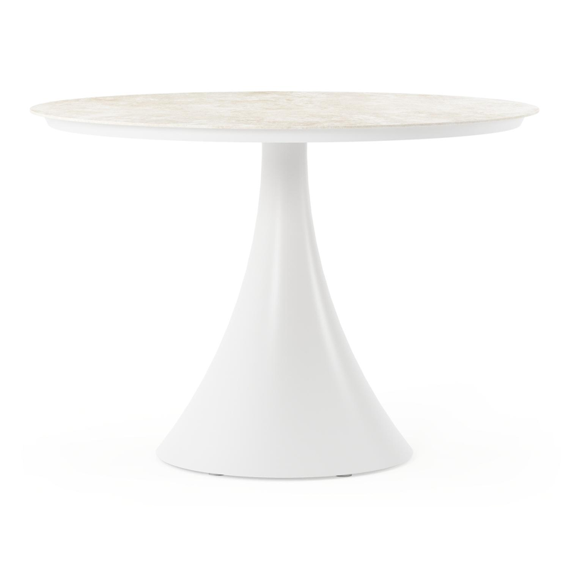 Table de jardin Fano ronde en aluminium blanc et céramique Rapolano - Diam. 110 x Haut. 75 cm
