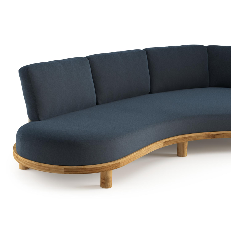 Donato loungebank in teak met heritage indigo All Weather Sunbrella® luxe kussen