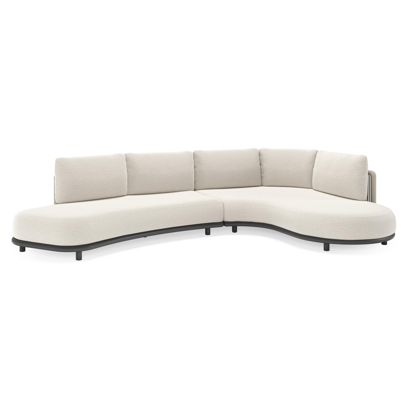 Lomano loungehoek in zwart aluminium en beige verticaal geweven luxe vlakke rope met Firenze Natural all weather solica
