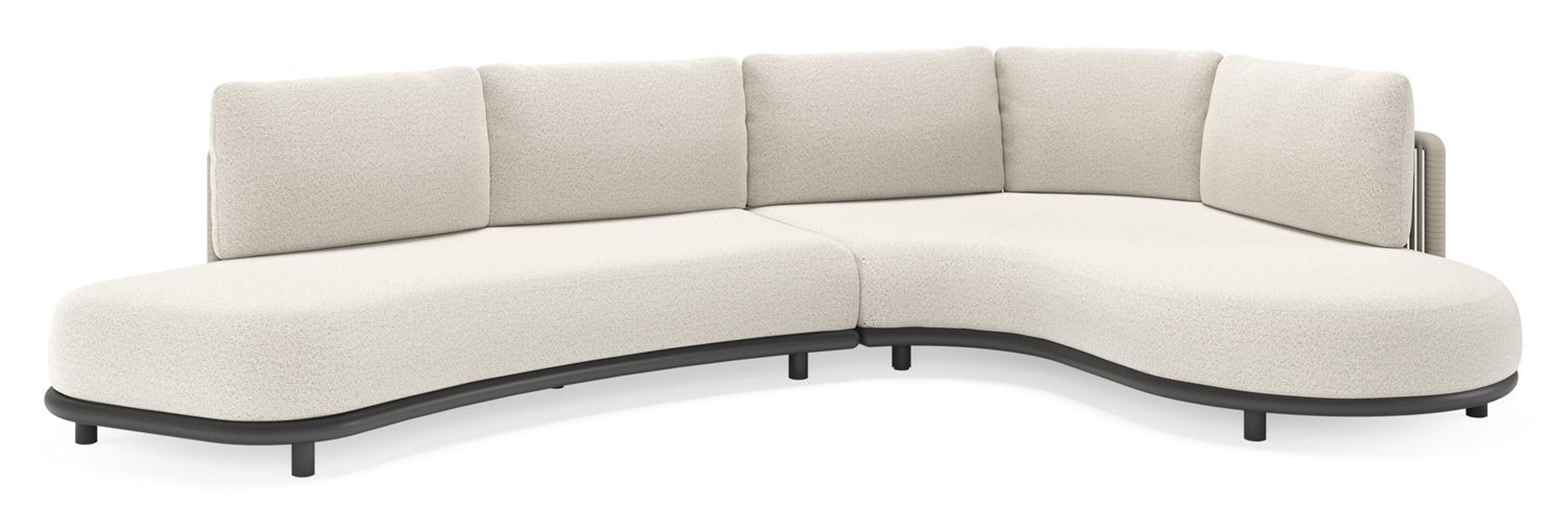 Salon de jardin d'angle Lomano en aluminium noir et corde luxe plate tissée verticalement beige et coussins en all weather solica Firenze Natural