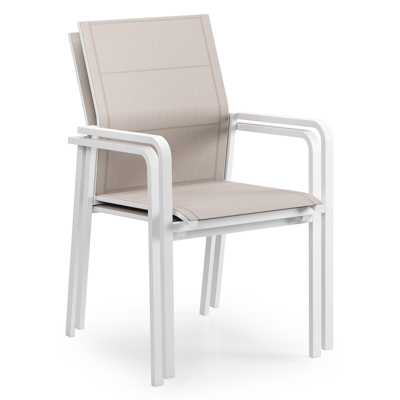 Como stapelbare tuinstoel in wit aluminium en beige textilene