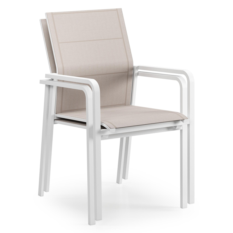Como stapelbare tuinstoel in wit aluminium en beige textilene