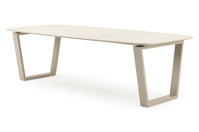 Pagino tuintafel bootvorm in beige aluminium en volkeramiek Retrostone L 255 x B 115 x H 73 cm x H 73 cm