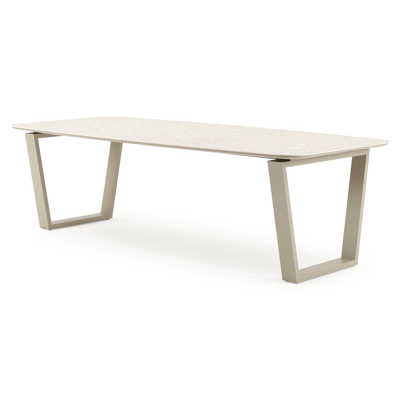 Pagino tuintafel bootvorm in beige aluminium en volkeramiek Retrostone L 255 x B 115 x H 73 cm x H 73 cm