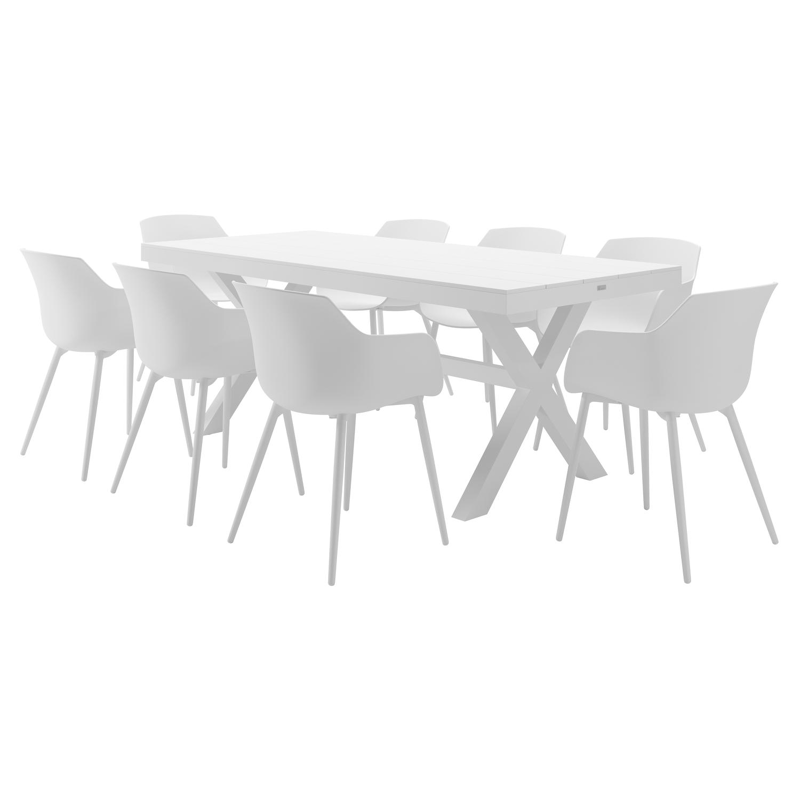 Bahia tuinset in wit aluminium met 8 Paco tuinstoelen