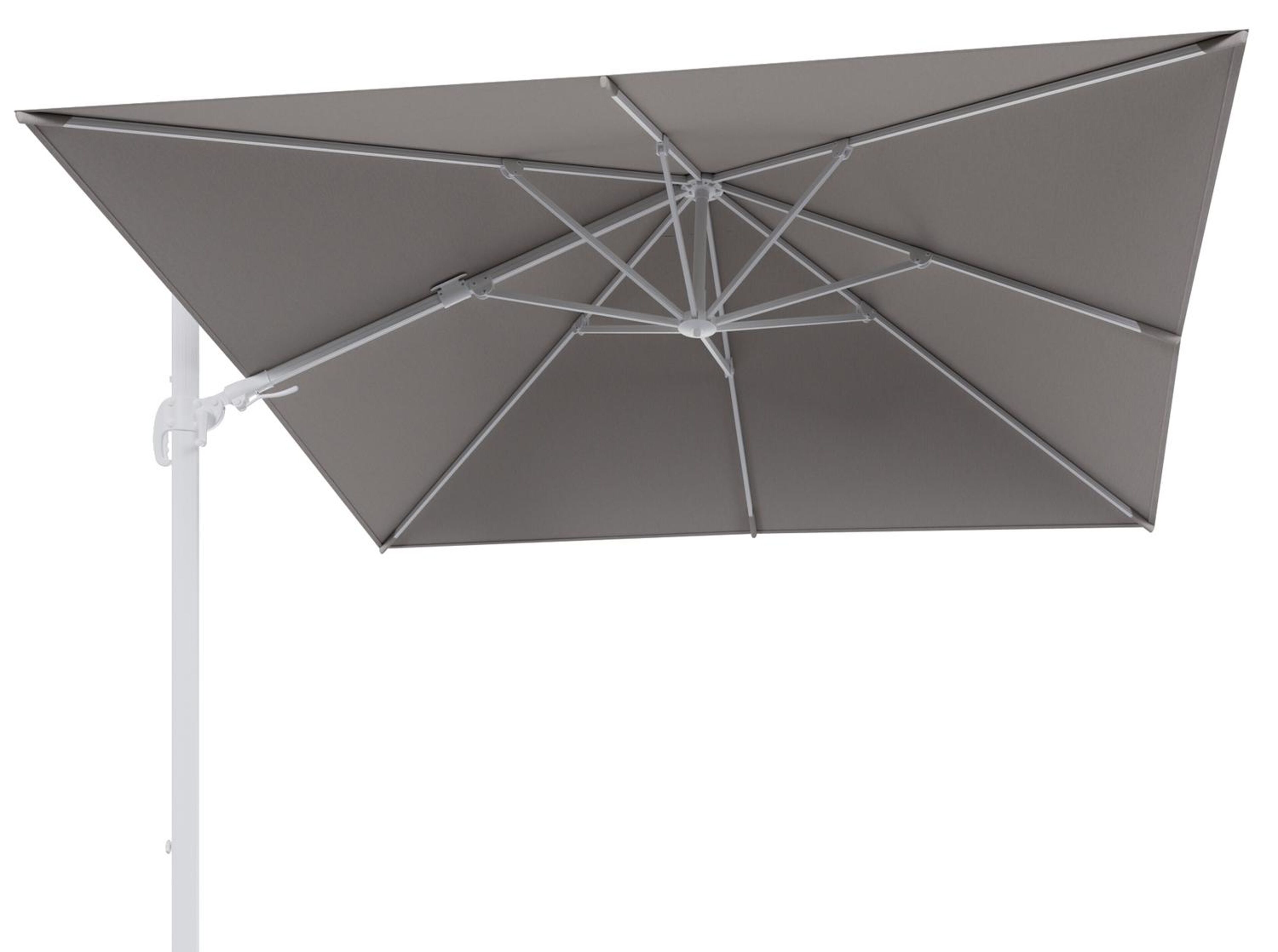 Avola zweefparasol met tiltfunctie in wit aluminium met natte graumel chalk all weather sunbrella® premium parasoldoek - L1 300 x L2 300 cm (zonder voet)