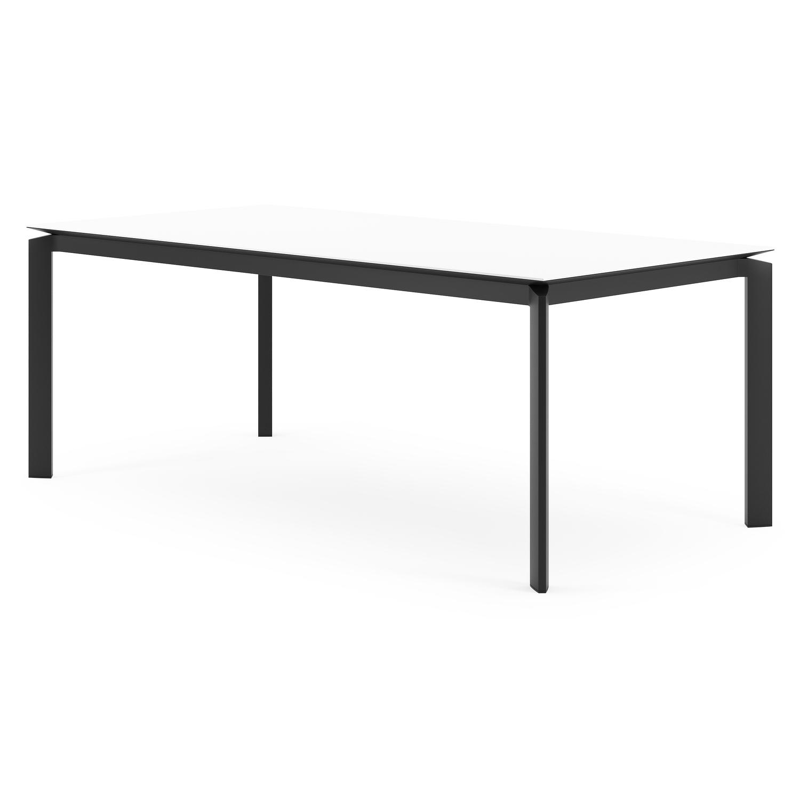 Cirello tuintafel rechthoekig in zwart aluminium en volkeramiek Arctic White - L 200 x B 100 x H 75 cm