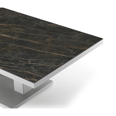 Cirello pop-up loungetafel rechthoekig in wit aluminium en volkeramiek Black Obsession - L 140 x B 80 x H 71 cm