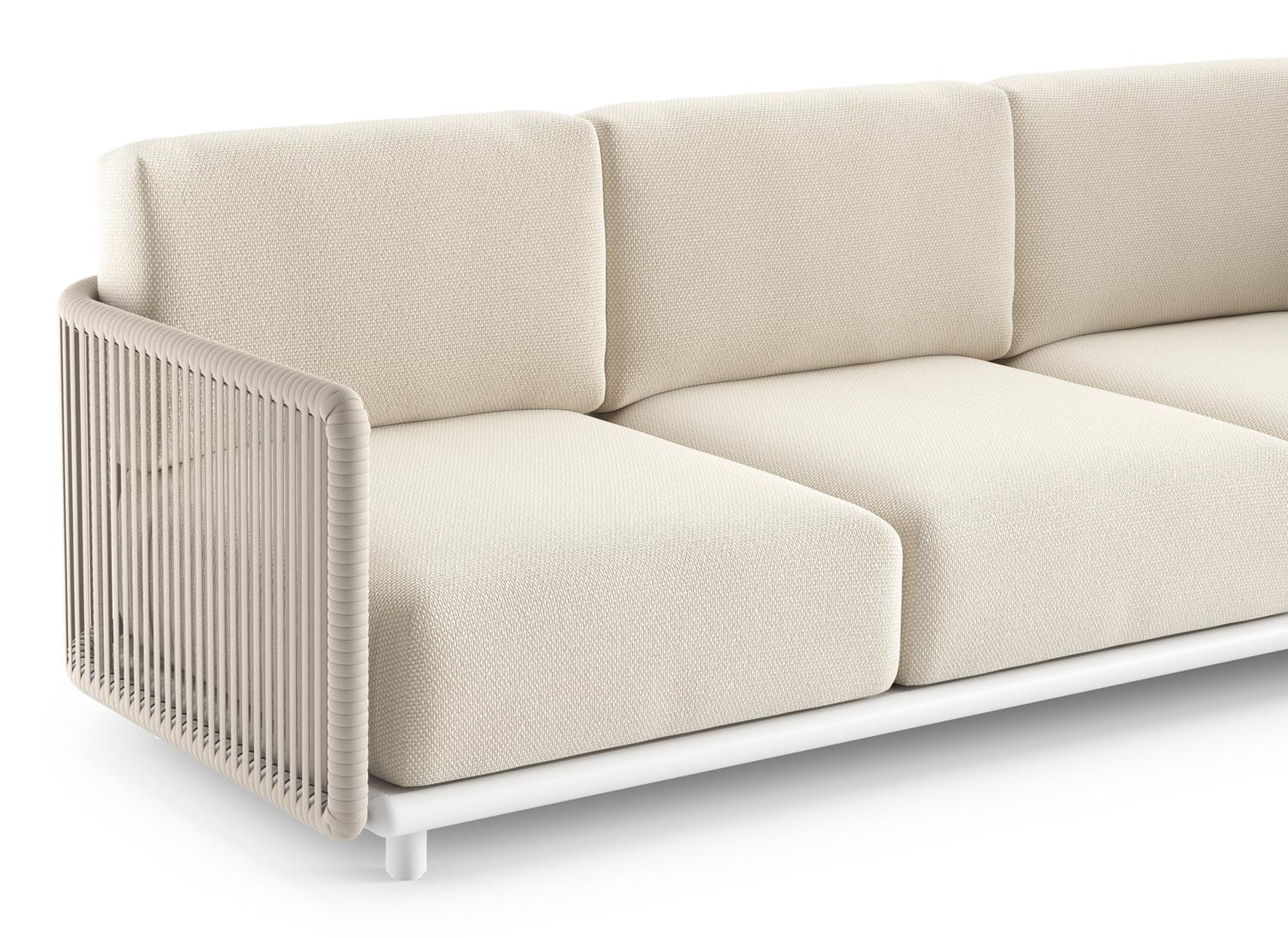 Organo loungebank 3-zit in wit aluminium en beige verticaal geweven luxe vlakke rope met althea off white All Weather Cosytica kussen