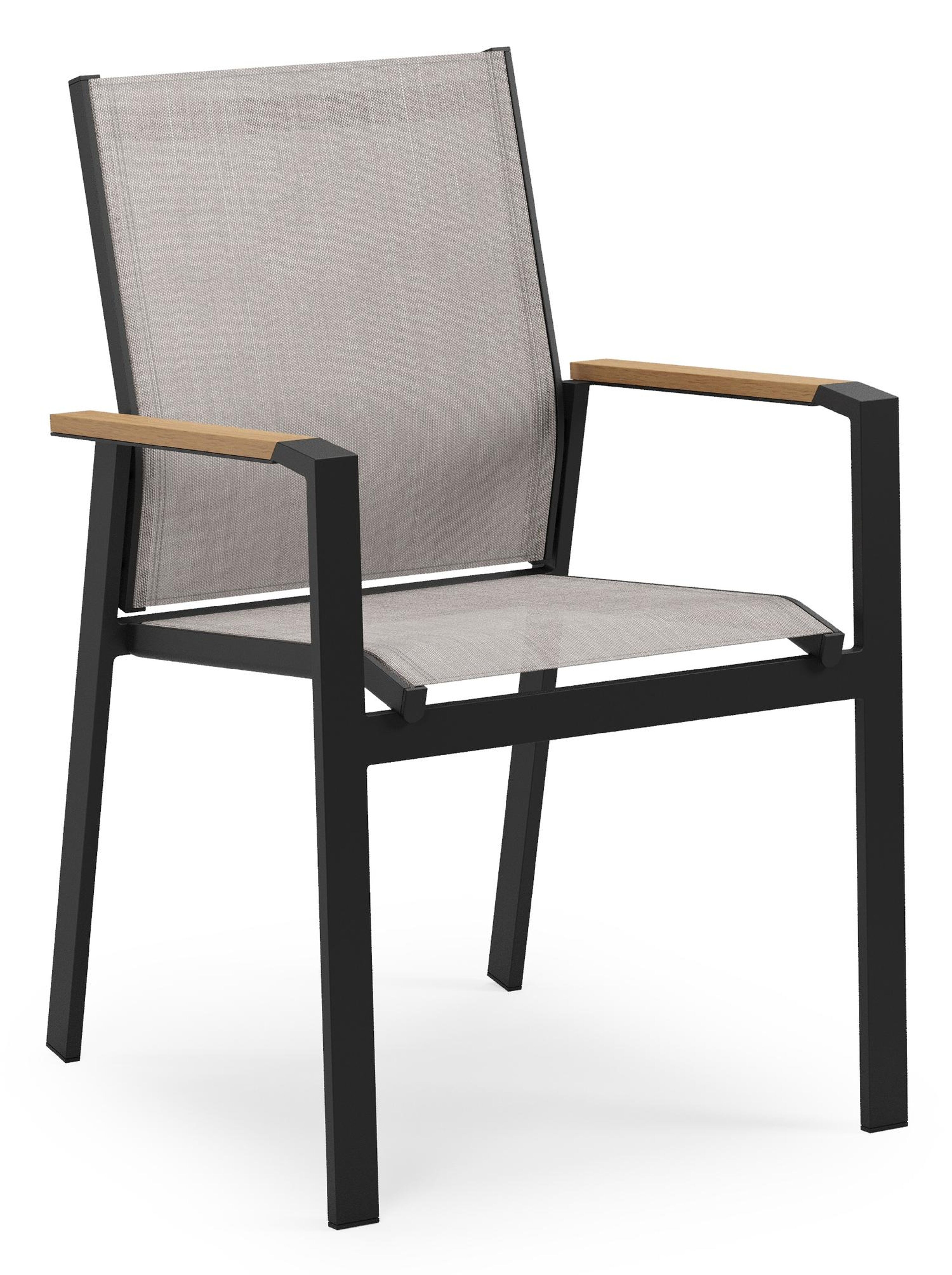 Chaise de jardin Bahia en aluminium noir et textilène et accoudoir en polywood