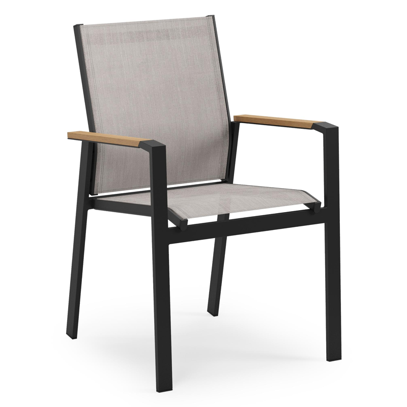 Ensemble de jardin Toma en aluminium noir et polywood avec 8 chaises de jardin empilable Bahia