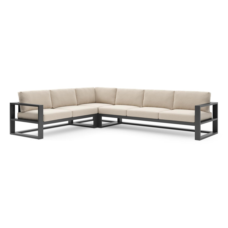 Verato loungehoek in zwart aluminium met lopi sand all weather sunbrella® luxe kussen